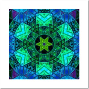 Mosaic Mandala Green and Blue Posters and Art